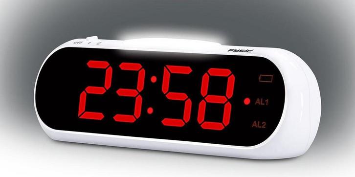 Wekkerradio - Digitale wekker - Alarmklok - Wit - Fysic •, Huis en Inrichting, Woonaccessoires | Klokken, Zo goed als nieuw, Verzenden