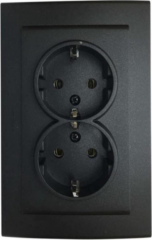 Zwarte wandcontactdoos - Inbouw - Dubbel Stopcontact - Mat, Doe-het-zelf en Verbouw, Elektra en Kabels, Nieuw, Ophalen of Verzenden
