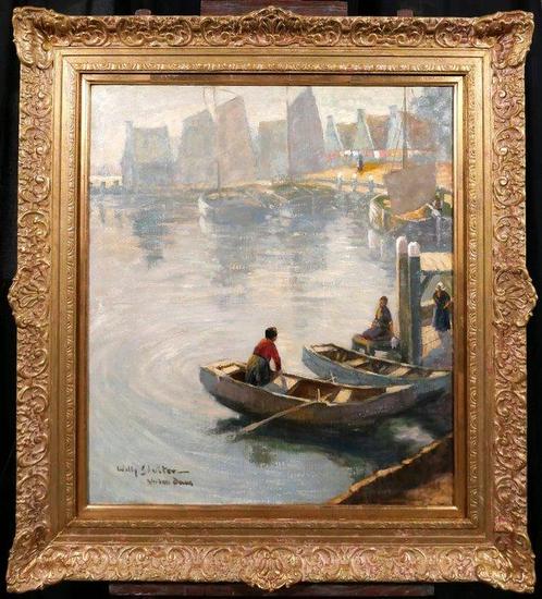 Willy Sluiter (1873-1949) - Volendam, landscape with boats, Antiek en Kunst, Kunst | Schilderijen | Klassiek