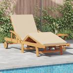 vidaXL Ligstoel met kussen en tafel massief acaciahout beige, Verzenden, Nieuw