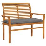 vidaXL Tuinbank met grijs kussen 112 cm massief teakhout, Verzenden, Nieuw, Teakhout