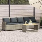 vidaXL Tuinbank 5-zits met kussens poly rattan lichtgrijs, Verzenden, Nieuw, Rotan, 5 zitplaatsen