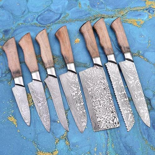 Gold Deer - 7 Piece professional knives set - Hammered Steel, Antiek en Kunst, Antiek | Keukenbenodigdheden