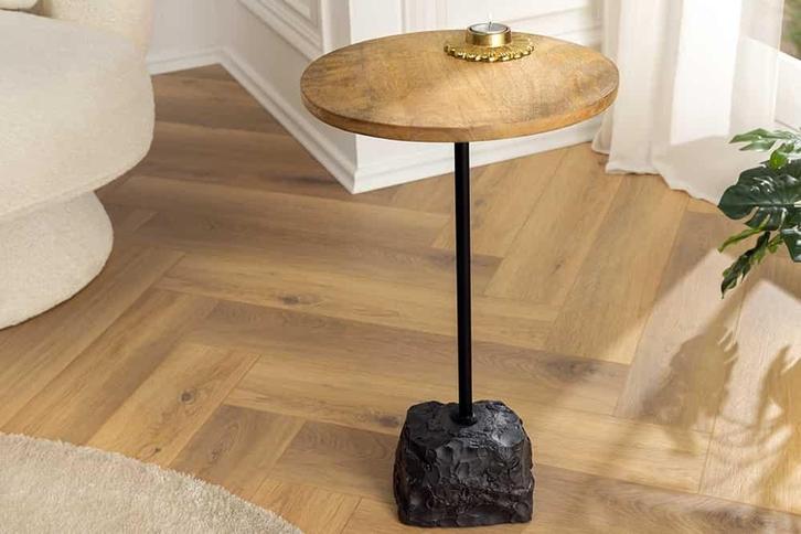 Ronde bijzettafel TRAYFUL 55cm Natuurlijk Mango Hout Massief, Huis en Inrichting, Tafels | Sidetables, Ophalen of Verzenden