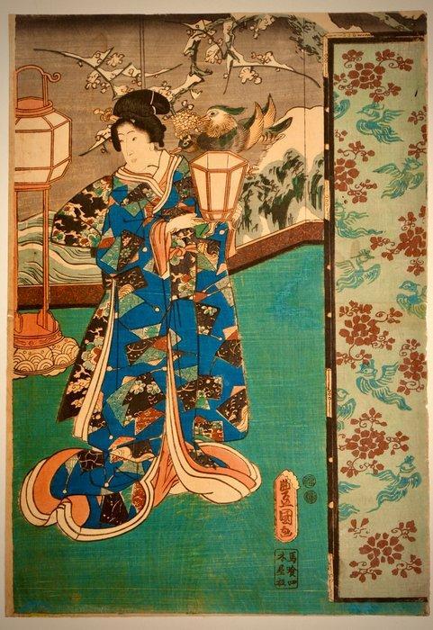 Lady with lamps - Utagawa Kunisada I (Toyokuni III) -, Antiek en Kunst, Antiek | Overige Antiek