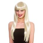 Lange pruik met pony blond, Verzenden, Nieuw, Feestartikel