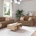 vidaXL Bankstel met kussen 2 pcs Bruin 221 x 78 x 80 cm Stof, Huis en Inrichting, Banken | Bankstellen, Verzenden, Nieuw, Stof