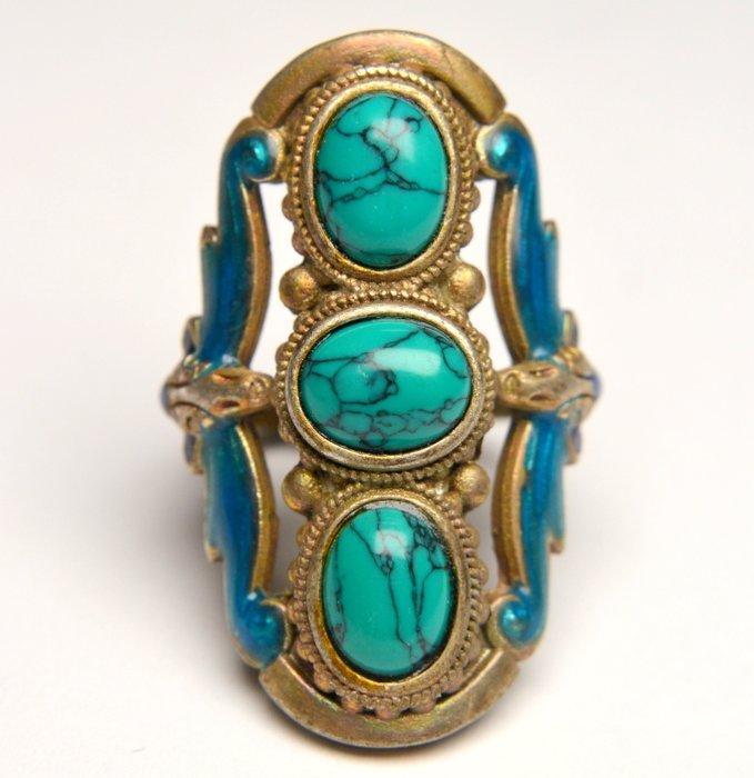 Zonder Minimumprijs - Ring Zilver Turquoise - Cloisonne, Sieraden, Tassen en Uiterlijk, Ringen