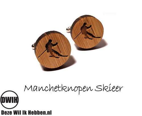 LaserWood manchetknopen Skieer, Sieraden, Tassen en Uiterlijk, Manchetknopen, Verzenden