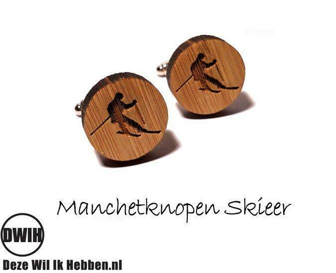 LaserWood manchetknopen Skieer, Sieraden, Tassen en Uiterlijk, Manchetknopen, Verzenden