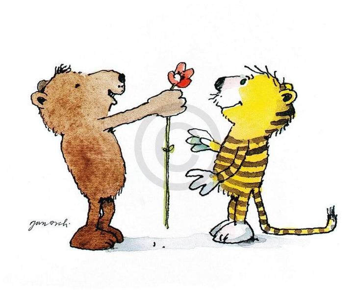 Kunstdruk Janosch - Blumengruß 58x48cm, Huis en Inrichting, Woonaccessoires | Schilderijen, Tekeningen en Foto's, Nieuw, Verzenden