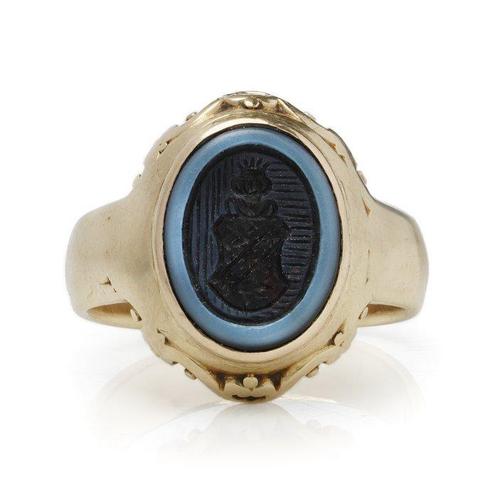 Ring 14kt goud sardonyx zegelring met gegraveerd, Sieraden, Tassen en Uiterlijk, Ringen