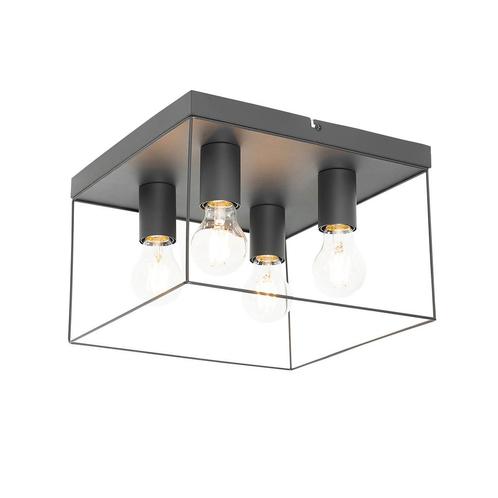 Minimalistische plafondlamp zwart 4-lichts vierkant - Kodi, Huis en Inrichting, Lampen | Plafondlampen, Nieuw, Overige materialen
