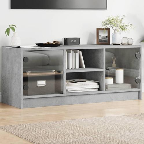 vidaXL Tv-meubel met glazen deuren 102x37x42 cm betongrijs, Huis en Inrichting, Kasten | Televisiemeubels, 25 tot 50 cm, Nieuw