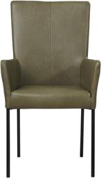 Olijfgroene leren moderne eetkamerstoel - poot vierkant zwar, Huis en Inrichting, Stoelen, Overige kleuren, Nieuw, Leer, Ophalen of Verzenden