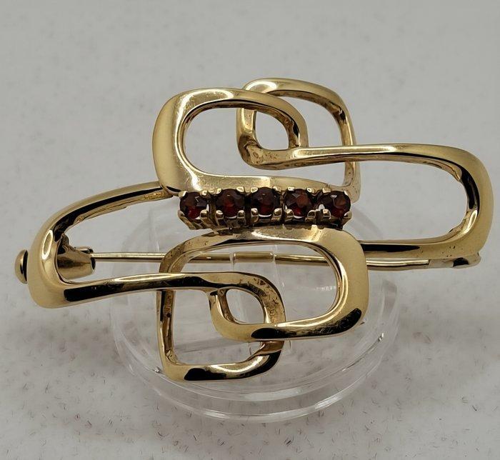Broche - 18 karaat Geel goud Granaat, Sieraden, Tassen en Uiterlijk, Antieke sieraden