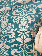 Luxueuze Venetiaanse San Leucio turquoise damast tafelkleed, Antiek en Kunst, Antiek | Kleden en Textiel