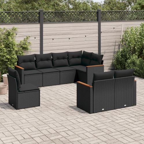 vidaXL 8-delige Loungeset met kussens poly rattan zwart, Tuin en Terras, Tuinsets en Loungesets, Loungeset, Nieuw, Rotan, Verzenden