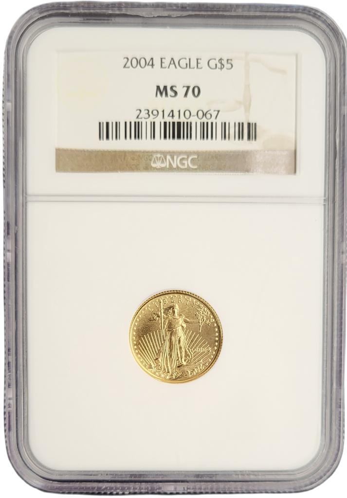 Gouden American Eagle 1/10 oz 2004 NGC MS70 gecertificeerd, Postzegels en Munten, Munten | Amerika, Midden-Amerika, Losse munt