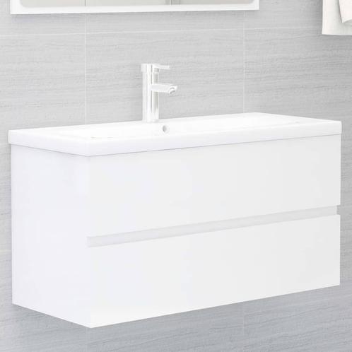 vidaXL Wastafelkast 90x38,5x45 cm bewerkt hout hoogglans wit, Huis en Inrichting, Badkamer | Badkamermeubels, Nieuw, Minder dan 100 cm