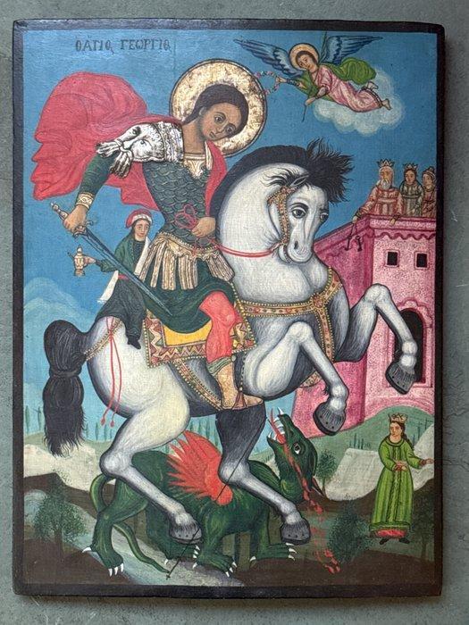 Icoon - Joris de Drakendoder, grootformaat - Hout, Antiek en Kunst, Kunst | Niet-Westerse kunst