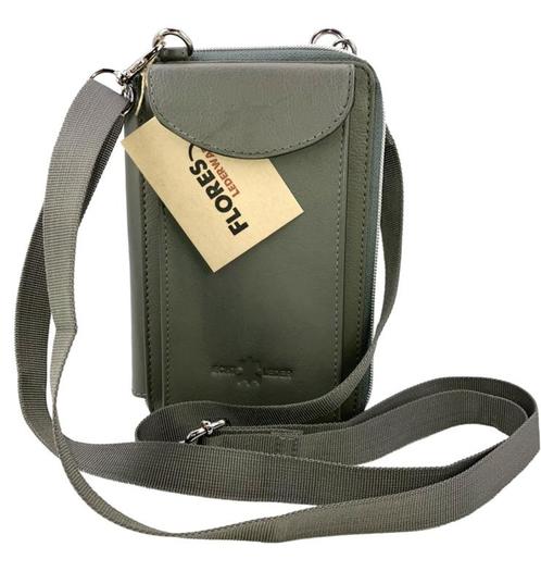 Leren rechthoekig portemonneetasje Grijs met telefoonvak, Sieraden, Tassen en Uiterlijk, Portemonnees, Nieuw, Verzenden
