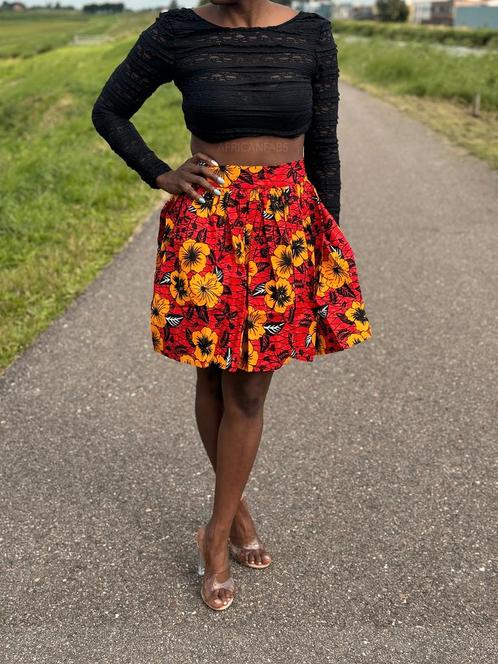 Afrikaanse print mini rok - Rode Flowers, Kleding | Dames, Rokken, Nieuw, Ophalen of Verzenden