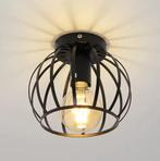 Vintage Plafondlamp – Zwart Metalen Kooi Semi-Inbouwlamp, Huis en Inrichting, Lampen | Plafondlampen, Verzenden, Nieuw