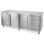 HCB Werkkast - klapdeur - 3 lades - afvalbak - 200 cm - RVS, Verzenden, Nieuw in verpakking, RVS Meubilair