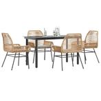 vidaXL 5-delige Tuinset met kussens poly rattan glas bruin, Tuin en Terras, Tuinsets en Loungesets, 4 zitplaatsen, Nieuw, Tuinset