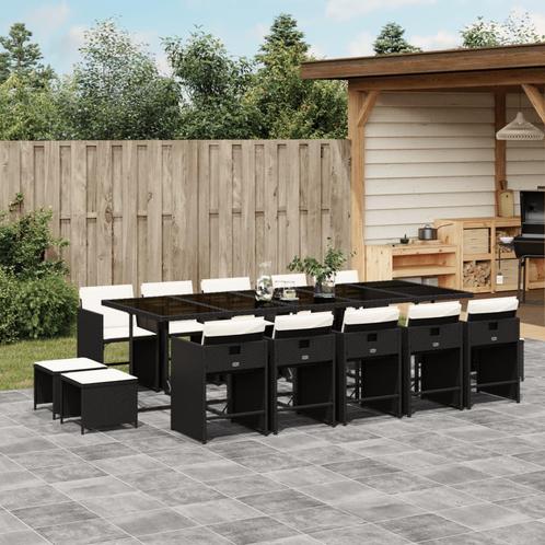 vidaXL 15-delige Tuinset met kussens poly rattan zwart, Tuin en Terras, Tuinsets en Loungesets, Tuinset, Nieuw, 4 zitplaatsen