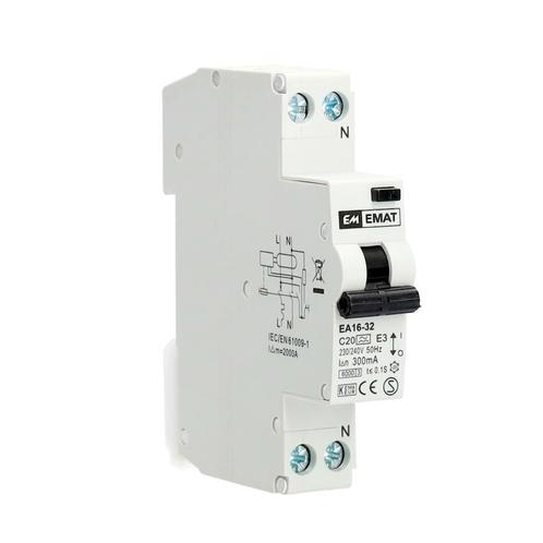 EMAT aardlekautomaat 1-polig+nul 20A C-kar 300mA (85006019), Doe-het-zelf en Verbouw, Elektra en Kabels, Verzenden