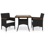 vidaXL 3-delige Tuinset poly rattan en acaciahout zwart, 2 zitplaatsen, Nieuw, Tuinset, Verzenden