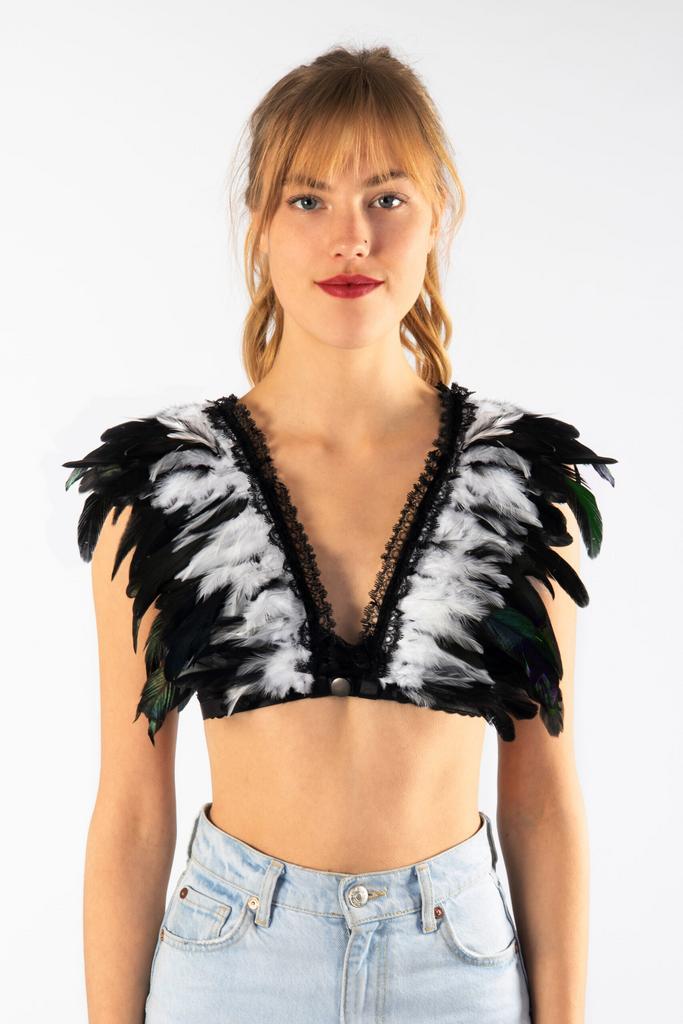 Top met Veren Zwart Wit XS S M Verentop Pak Heks Topje Veert, Kleding | Dames, Carnavalskleding en Feestkleding, Kleding, Nieuw