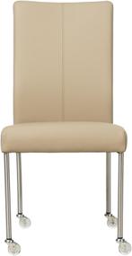 Taupe leren moderne eetkamerstoel - poot rond rvs met wiel -, Overige kleuren, Nieuw, Leer, Ophalen of Verzenden