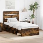 vidaXL Bedframe Gerookt eiken 75 x 190 cm Massief grenenhout, Verzenden, Nieuw, Bruin, Hout