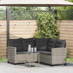 vidaXL Tuinbank met tafel en kussens L-vormig poly rattan, Verzenden, Nieuw, Rotan