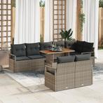 vidaXL 9-delige Tuinbankenset met kussens poly rattan grijs, Tuin en Terras, Verzenden, Nieuw, Rotan