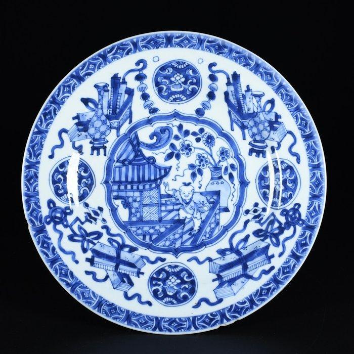 Bord - Assiette à décor bleu blanc d’un enfant sur un balcon, Antiek en Kunst, Antiek | Overige Antiek