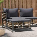 vidaXL Tuinvoetenbank met donkergrijs kussen poly rattan, Tuin en Terras, Verzenden, Nieuw, Rotan