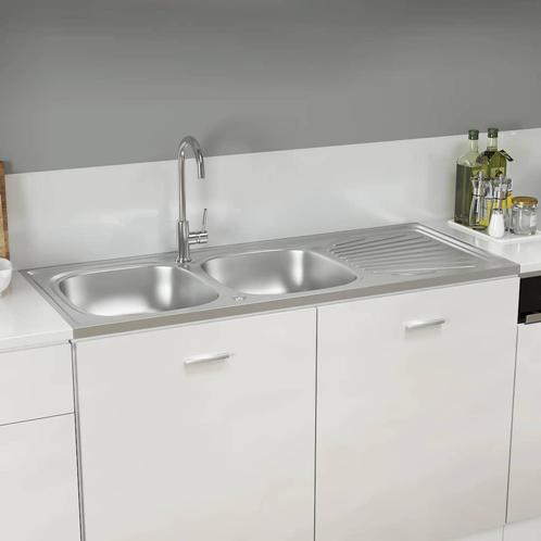 vidaXL Gootsteen dubbele bak 1200x600x155 mm roestvrij staal, Doe-het-zelf en Verbouw, Sanitair, Nieuw, Verzenden