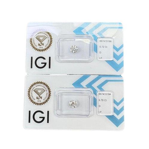 2 pcs Diamant (Natuurlijk) - 1.42 ct - Rond - D (kleurloos), Sieraden, Tassen en Uiterlijk, Edelstenen