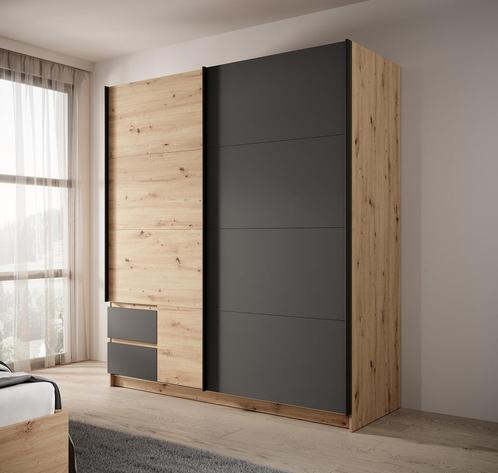 Kledingkast - Eiken - Grijs - Met lades - Garderobekast, Huis en Inrichting, Kasten | Vitrinekasten, 50 tot 75 cm, Nieuw, 150 tot 200 cm