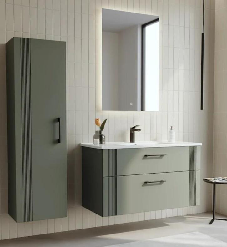 Badmeubel Bari 100cm mat groen  met ledspiegel, Huis en Inrichting, Badkamer | Badkamermeubels, Nieuw, Ophalen