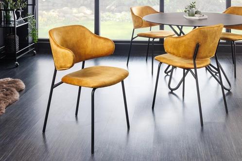 Design stoel VOGUE mosterdgeel fluweel zwart metalen poten -, Huis en Inrichting, Stoelen, Ophalen of Verzenden
