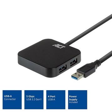 ACT | Hub | 4-Poorts | USB 3.2 | Gen-1 | Blok | Zwart beschikbaar voor biedingen