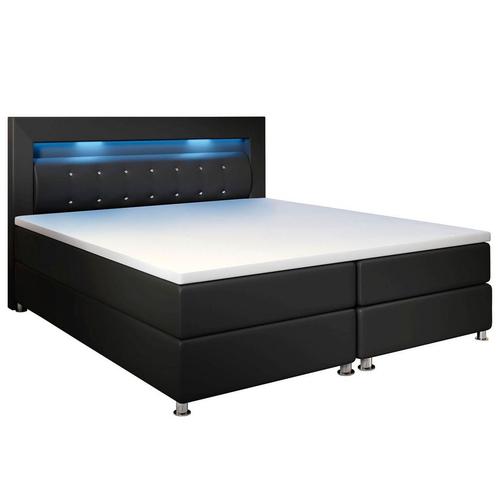 Boxspringbed Montana - 140 x 200 cm - Zwart - LED Verlichtin, Huis en Inrichting, Slaapkamer | Boxsprings, Nieuw, Verzenden