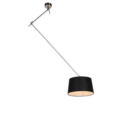 Hanglamp staal met linnen kap zwart 35 cm - Blitz, Huis en Inrichting, Lampen | Hanglampen