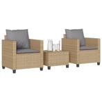 vidaXL 3-delige Bistroset met kussens poly rattan beige, Verzenden, Nieuw, Rotan