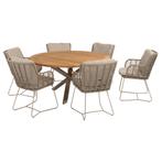 Prado Fabrice dining tuinset 7 delig 160 cm rond teak latte, Tuin en Terras, Tuinsets en Loungesets, Ophalen of Verzenden, Nieuw